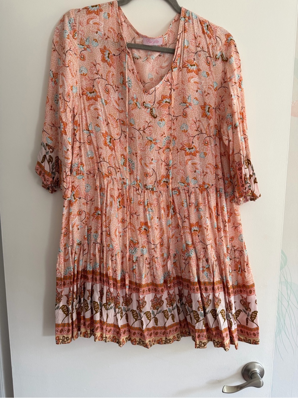 Pink Lily Boho Floral Peasant Mini Swing Dress size m